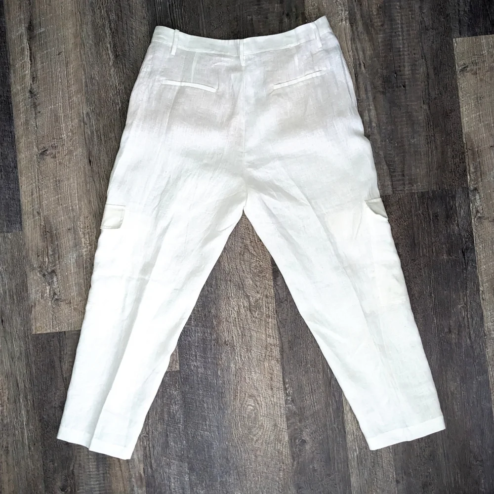 NWT Mango White Linen Straight Leg High Waist Cargo Pants Size 14 - Picture 4 of 14
